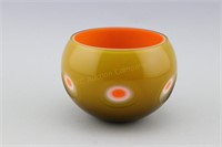 Vintage Art Glass Bowl Orange & Green