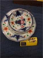 Decorative plate and 3 saucers