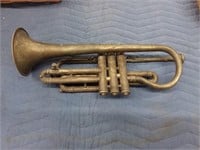 Brass trumpet with mother of pearl keys