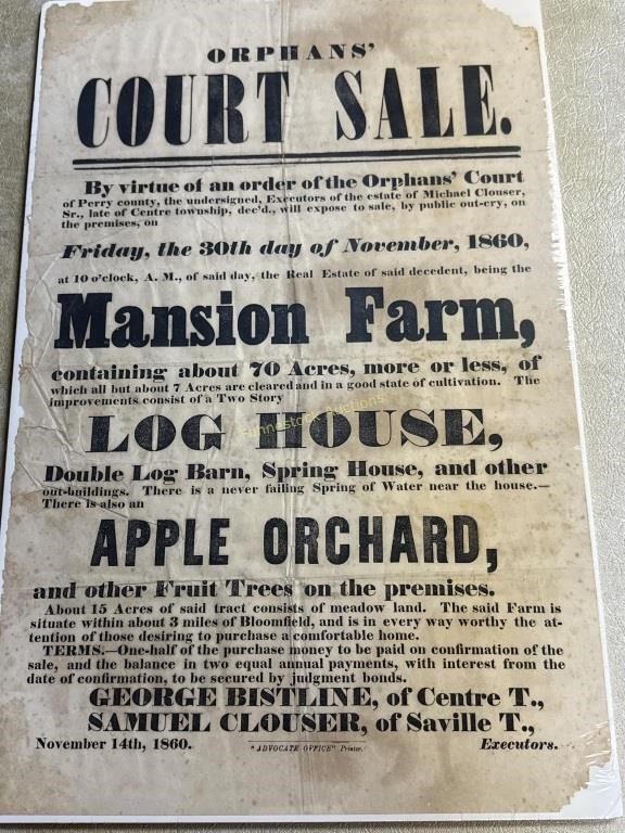 Orphan’s Court Sale 1860 for Estate of Michael