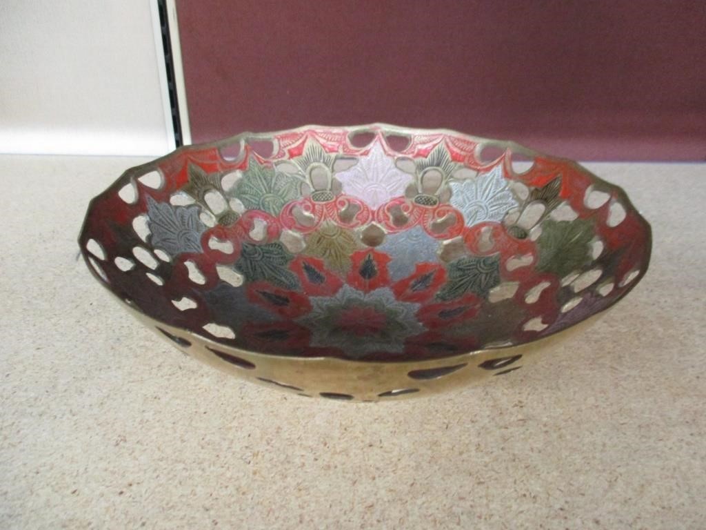 Vintage Brass Floral Cut out Bowl colorful