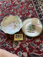 Christmas plate and cup, bowl
