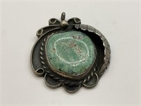 Sterling Native Turquoise Pendant 7.8gr TW 1.25"