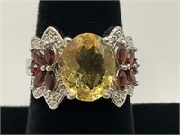 Sterling, Yellow & Red Stone Ring 6gr TW Sz 8