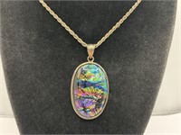 Sterling Necklace w/Colorful 2in Pendant 36gr TW