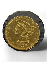 1898 Liberty Head $5 Gold Coin - No Mint Mark