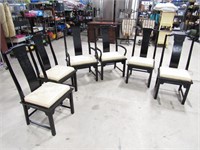 Set of (6) Black Wood, Oriental Style Chairs