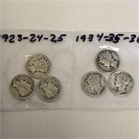 SILVER Mercury Dime LOT x 6 1923-36