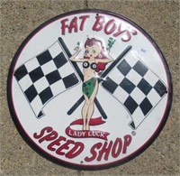 Tin Fat Boys Speed Shop Sign. Measures: 11.75" T.