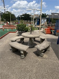 Concrete table and 4 benches with Umbrella