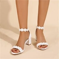SM4650  Pmoiste Elegant Pearl Low Heel Sandals Whi