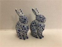 Pair of Blue and White Rabbit Figures