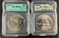 (2) US $1 Commemorative Silver Coins