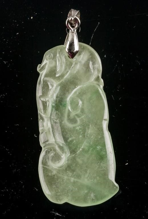 Burma Icy Green Jadeite Carved Lingzhi Pendant