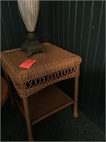 Wicker end table and lamp