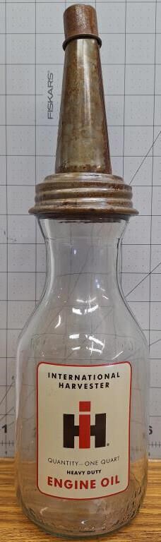International harvester glass oil jar with spout