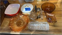 Carnival glass, Red Pyrex dish, Austria dish