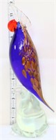 12in art glass bird w/ clear base