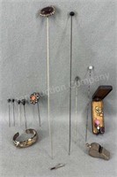 Antique Hat Pins and Whistle
