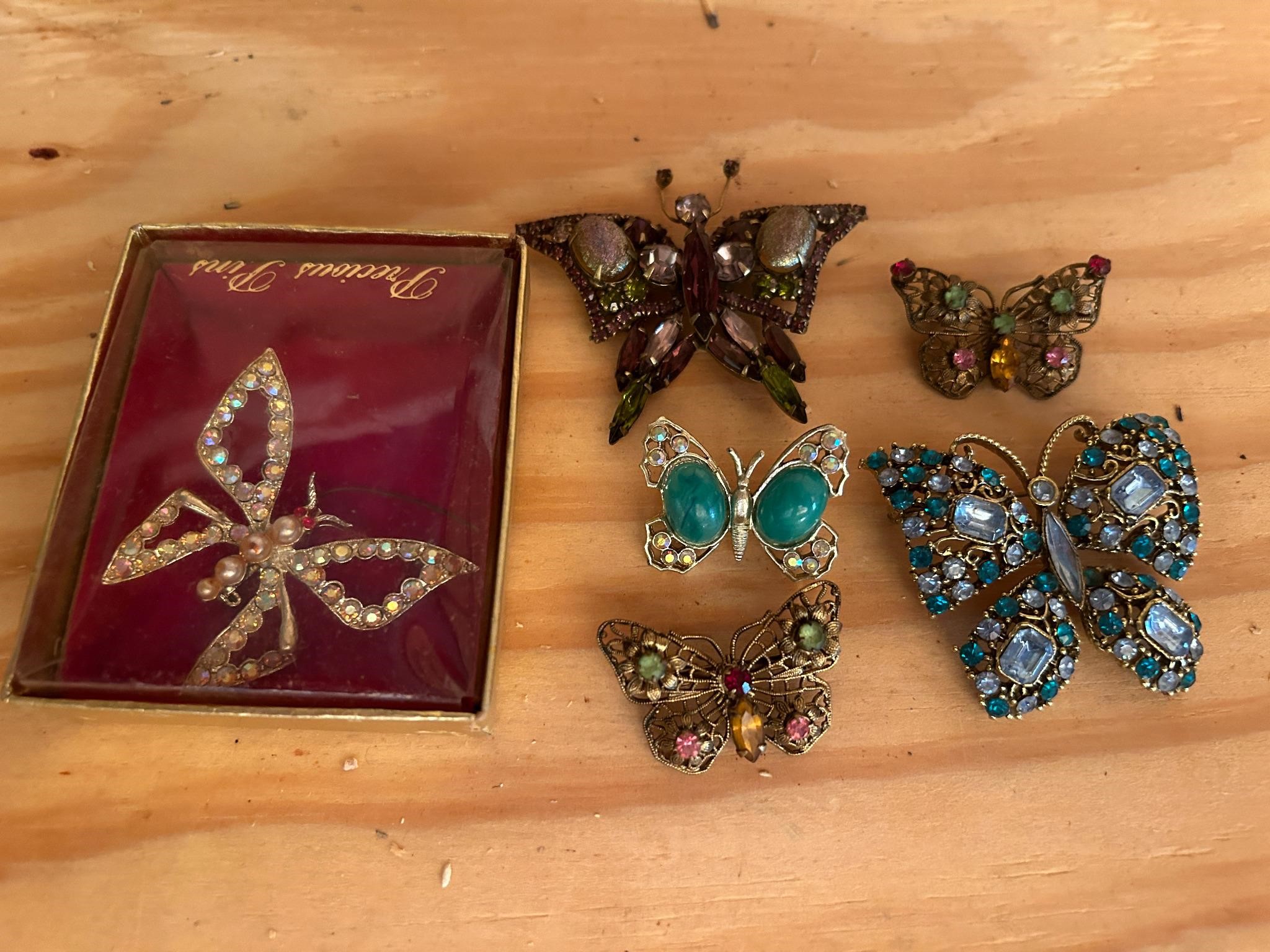 Butterfly Brooches - variety styles & eras (5pc)