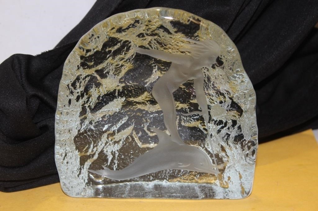 A Signed RM Yates Glass Paperweight