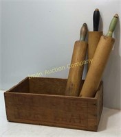Walkers Wooden Box w/ Old Rolling Pins