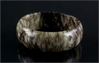 Chinese Green and Brown Jade Carved Wide Bangle