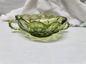 Vintage Green Glass Bowl with Handles
