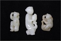 Three Chinese Jade Carved Boy Figurines