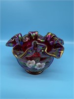 Fenton Hand Painted Rose Bowl - Signed