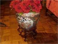 Japanese Pottery Large on Wooden Stand with