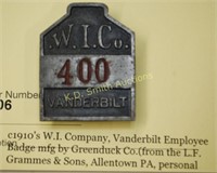 c1910's W.I. Company, Vanderbilt Employee Badge