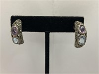 Sterling Silver 2 Stones Earrings 6.1gr TW