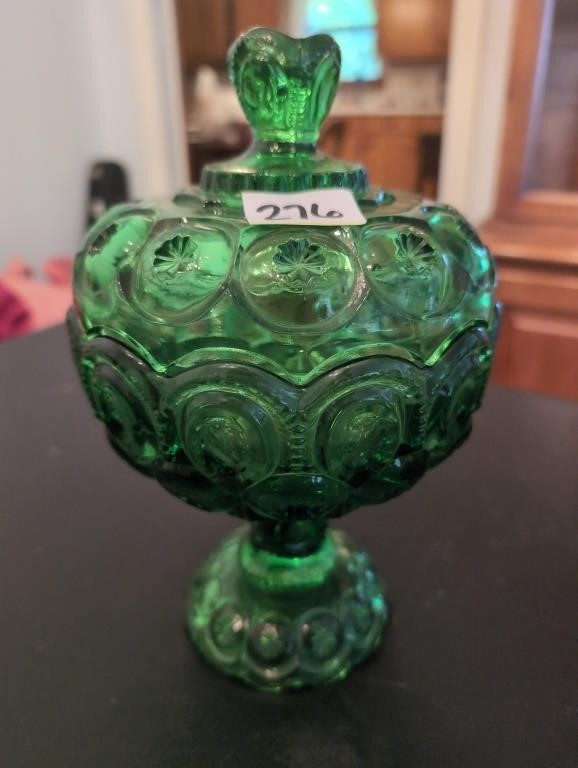 Green moon and stars candy dish w lid