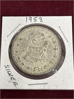 1958 Silver Mexico One Peso Coin