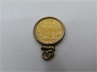 1945 Gold 2 Pesos Coin w/Bezel, 2.5g