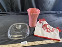 Pyrex Square Lid, Vase, & Chicken Toaster Cover