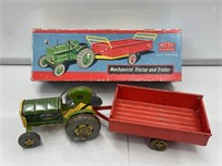 Boxed Mettoy Mechanical Tractor and Trailer Tin