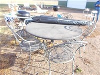 Metal Patio Table w/(6) Chairs, Patio Umbrella &