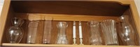 Shelf lot of misc. vases candle sticks and more