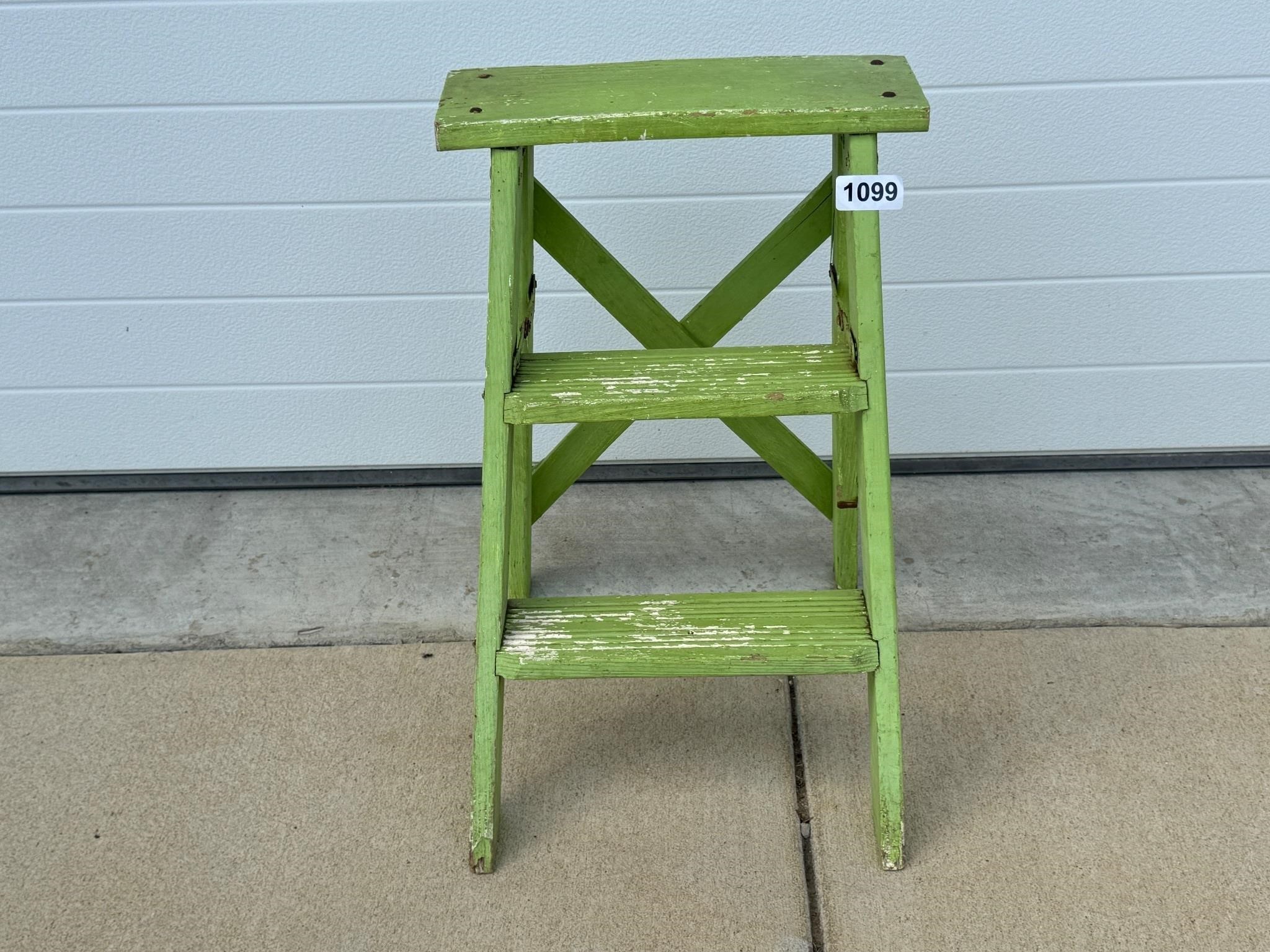 Antique step ladder painted green