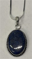 Lapis Lazuli Oval Wrapped Gemstone w/ Chain