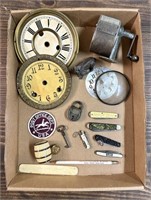 Vintage Pocket Knives, Clock Faces, Pencil