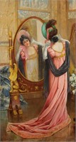 H. Genta Painting Of Woman In Mirror O/C