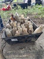 TOTE OF ANTQ. MEDICANE BOTTLES