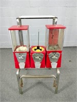 Oak 3 Unit Gumball Machines On Stand Need Tlc