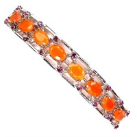 Natural Ethiopian Orange Opal  & Rhodolite  Bangle