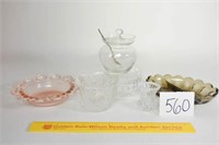 Condiment Dish w/ Spoon, Crystal Trinket Dish,