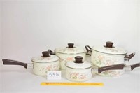 Vintage Enamelware Cookware Set w/Floral Design