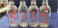 (4) Glass Milk Bottles (Cloverland, Araraf Farms,